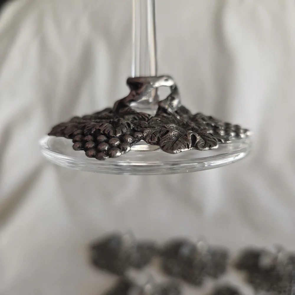 Rosemount Pewter Grape Vine Wine Glass Stem Accents - Set Of 6